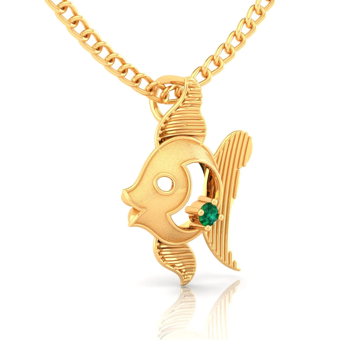 14K Gold Pendant (Without Chain) Fish Design With Stone Accent - Image 3