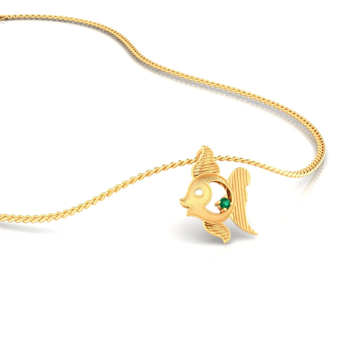 14K Gold Pendant (Without Chain) Fish Design With Stone Accent - Image 5