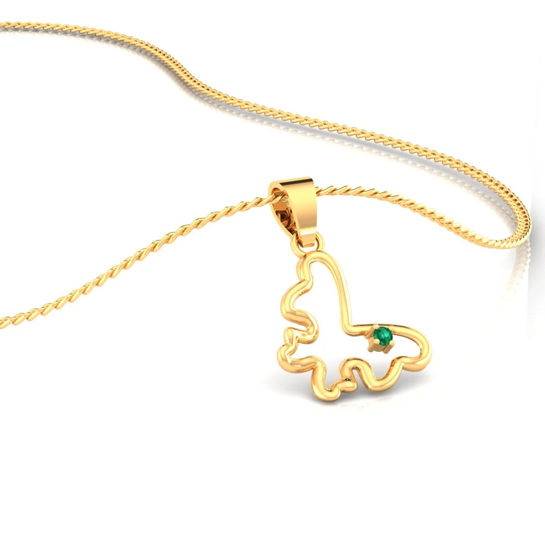 14K Gold Pendant (Without Chain) With Butterfly Outline Design And Studded Stone - Image 6