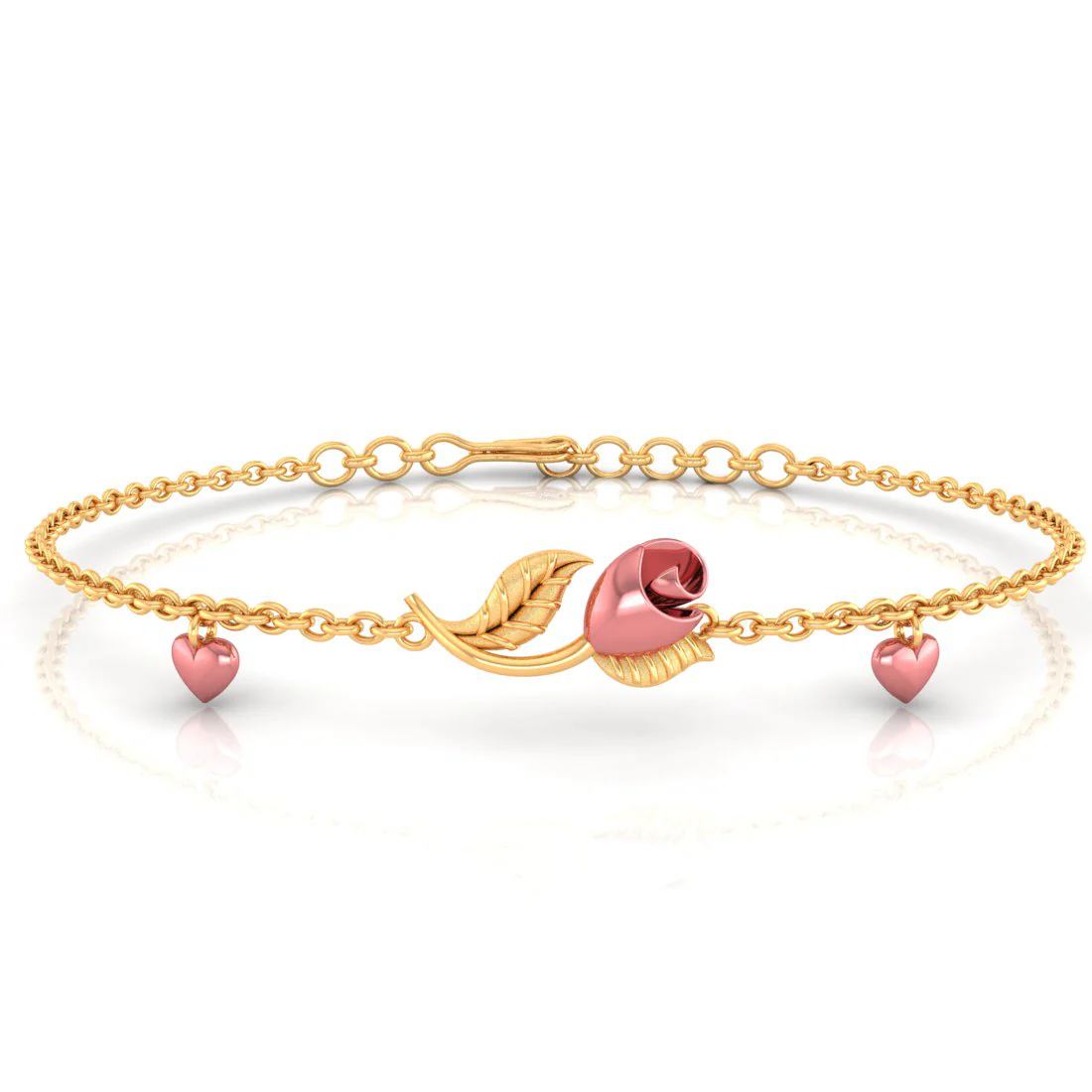 14k Gold Pink Yellow With Gold Leaves Bracelet - Image 4