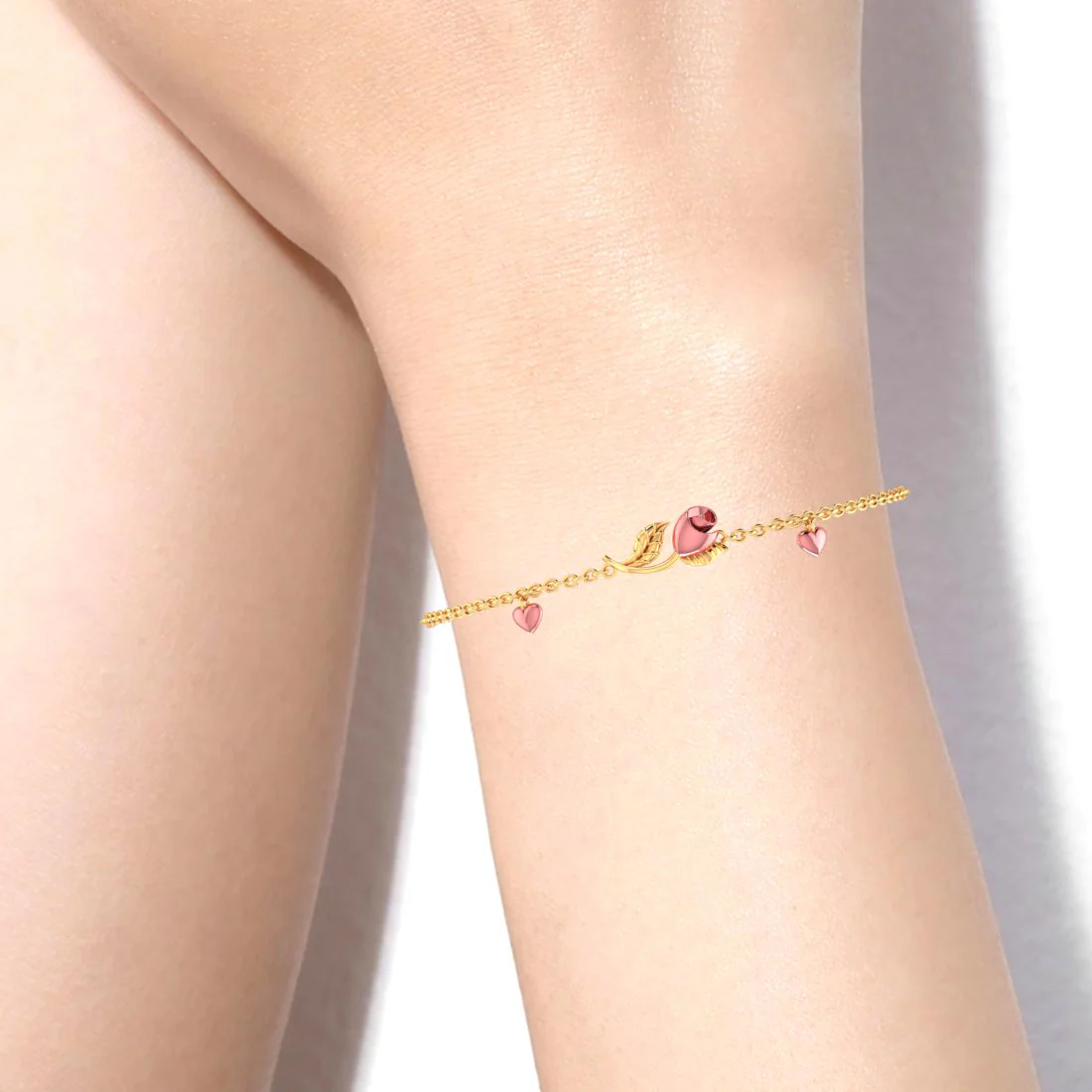 14k Gold Pink Yellow With Gold Leaves Bracelet - Image 6