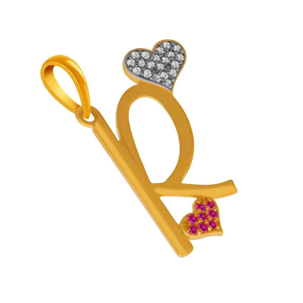 14k Gold  R Initials Pink And Yellow  Studded Pendant - Image 3