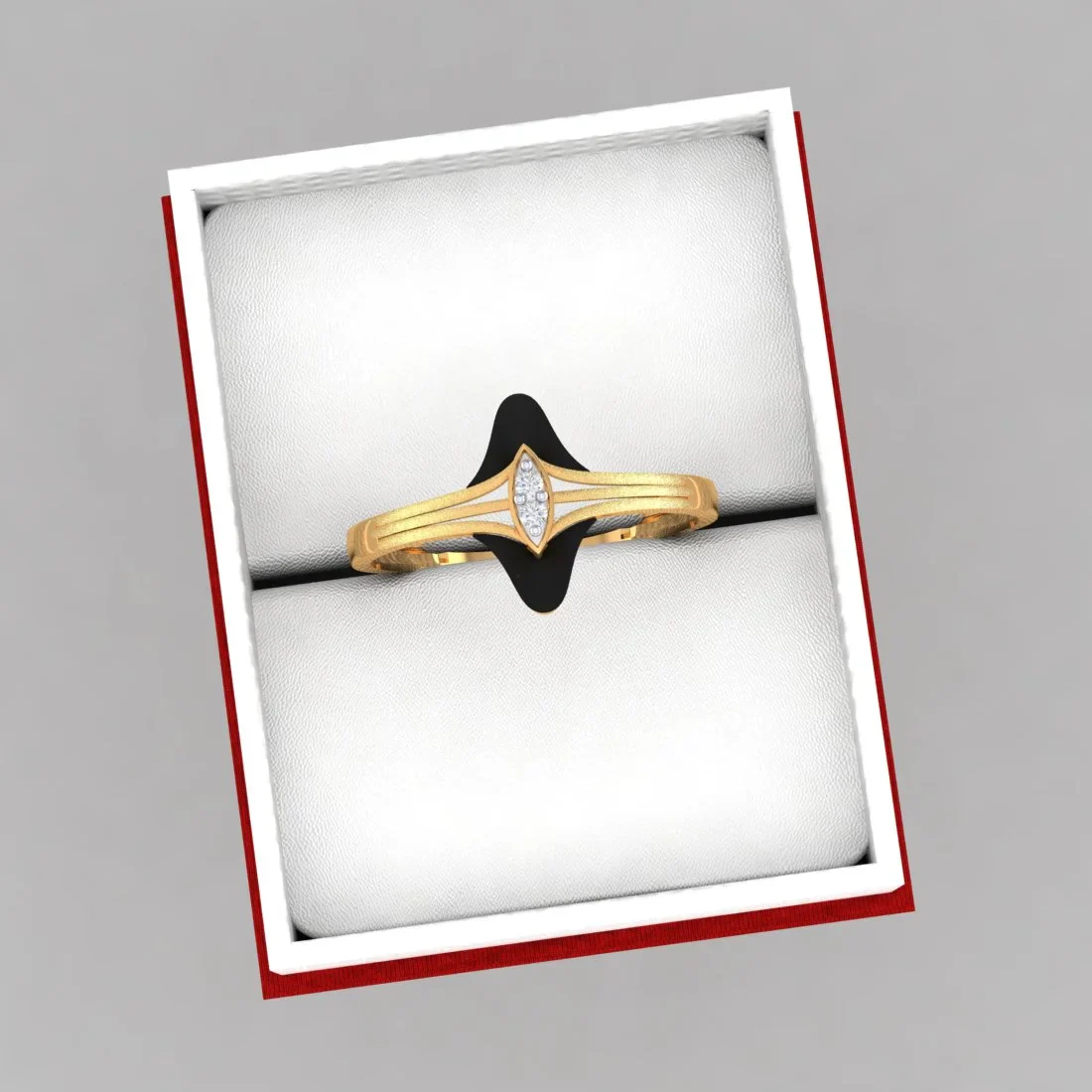 14K Gold Ring Floral Design With Black Meena And Stone Detailing - Image 6
