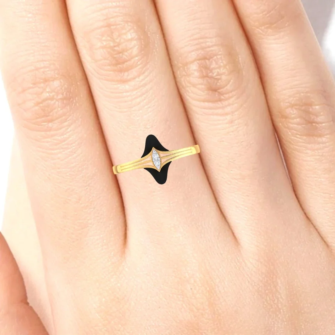 14K Gold Ring Floral Design With Black Meena And Stone Detailing - Image 7