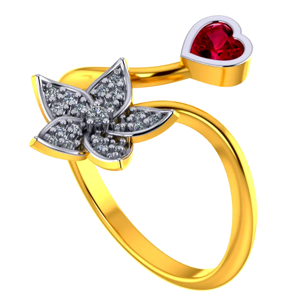 14k Gold Ring With A Heart And A Five-petal Flower Design - Image 3
