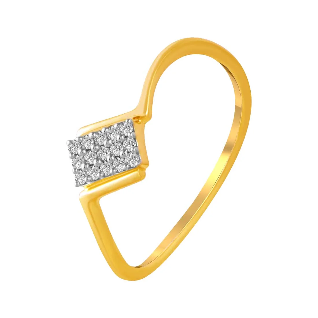 14K Gold Ring With A Rectangular Diamond Cluster Set On A Curved Gold Band - Image 2