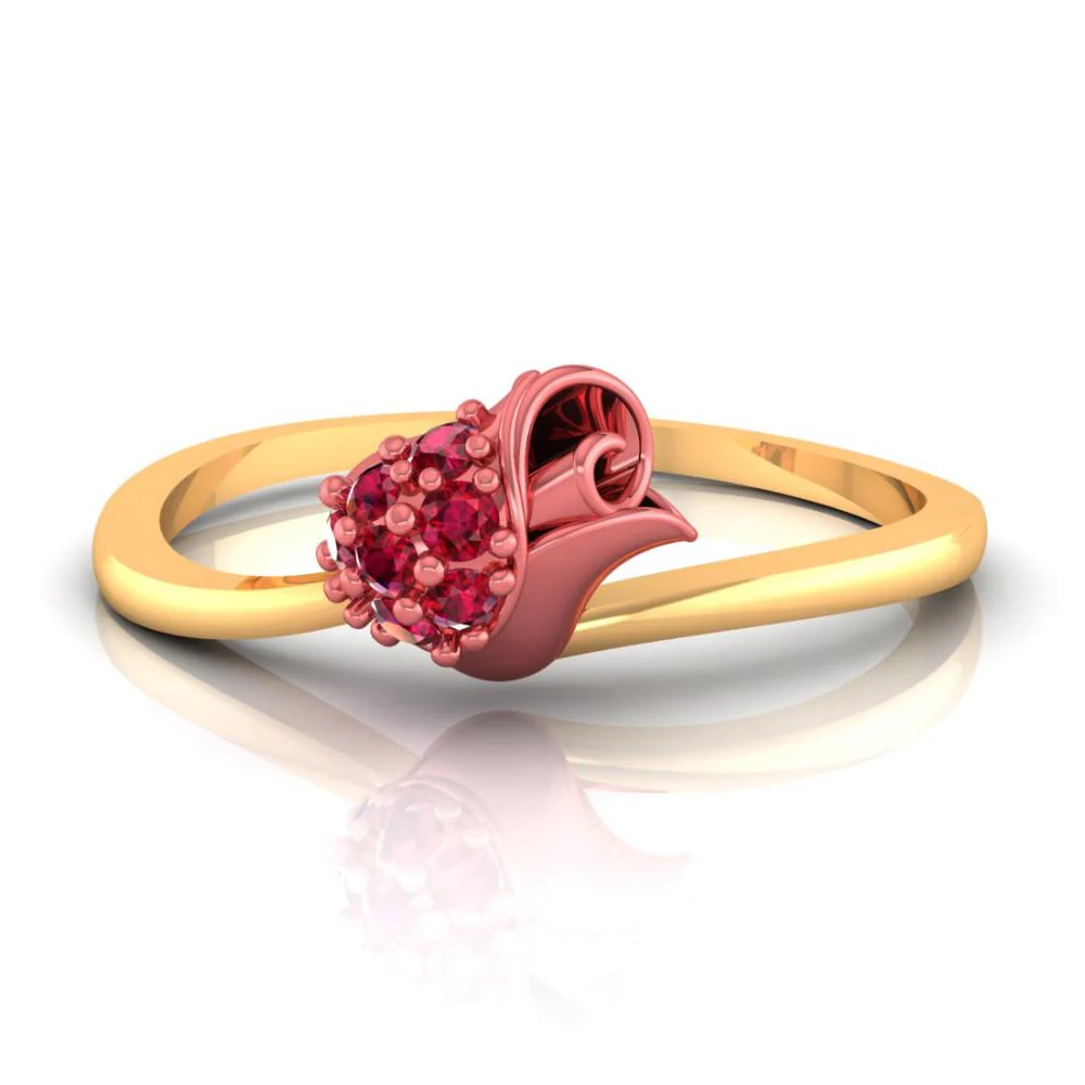 14k Gold Ring With A Yellow Motif Adorned With Red Stones - Image 3