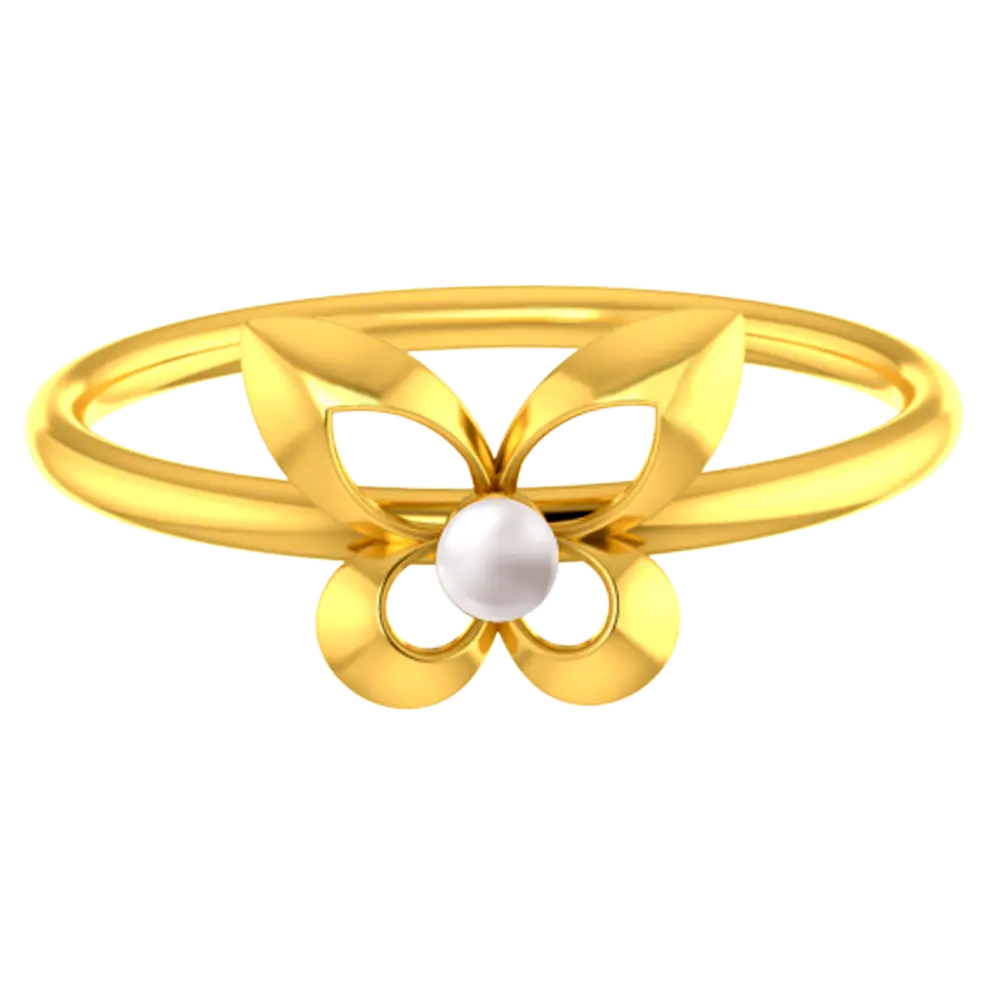 14k Gold Ring With Butterfly Wings And A Pearl In The Middle - Image 2