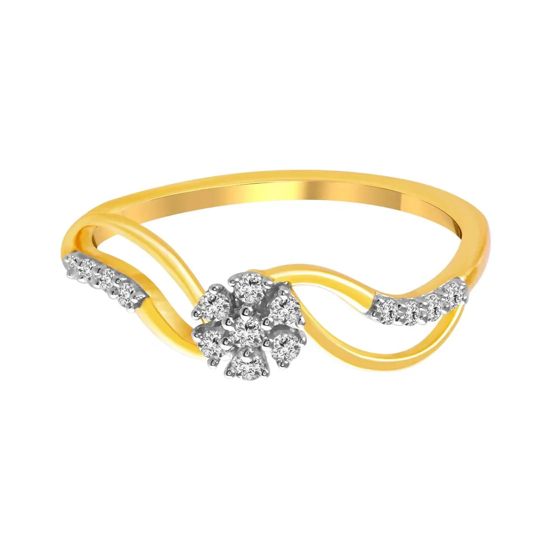 14K Gold Ring With Diamond-studded Curved Bands And A Floral Design In The Centre - Image 2