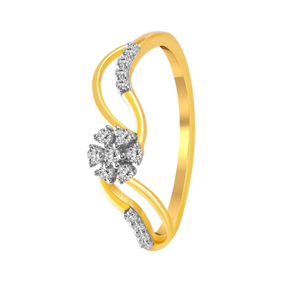 14K Gold Ring With Diamond-studded Curved Bands And A Floral Design In The Centre - Image 3