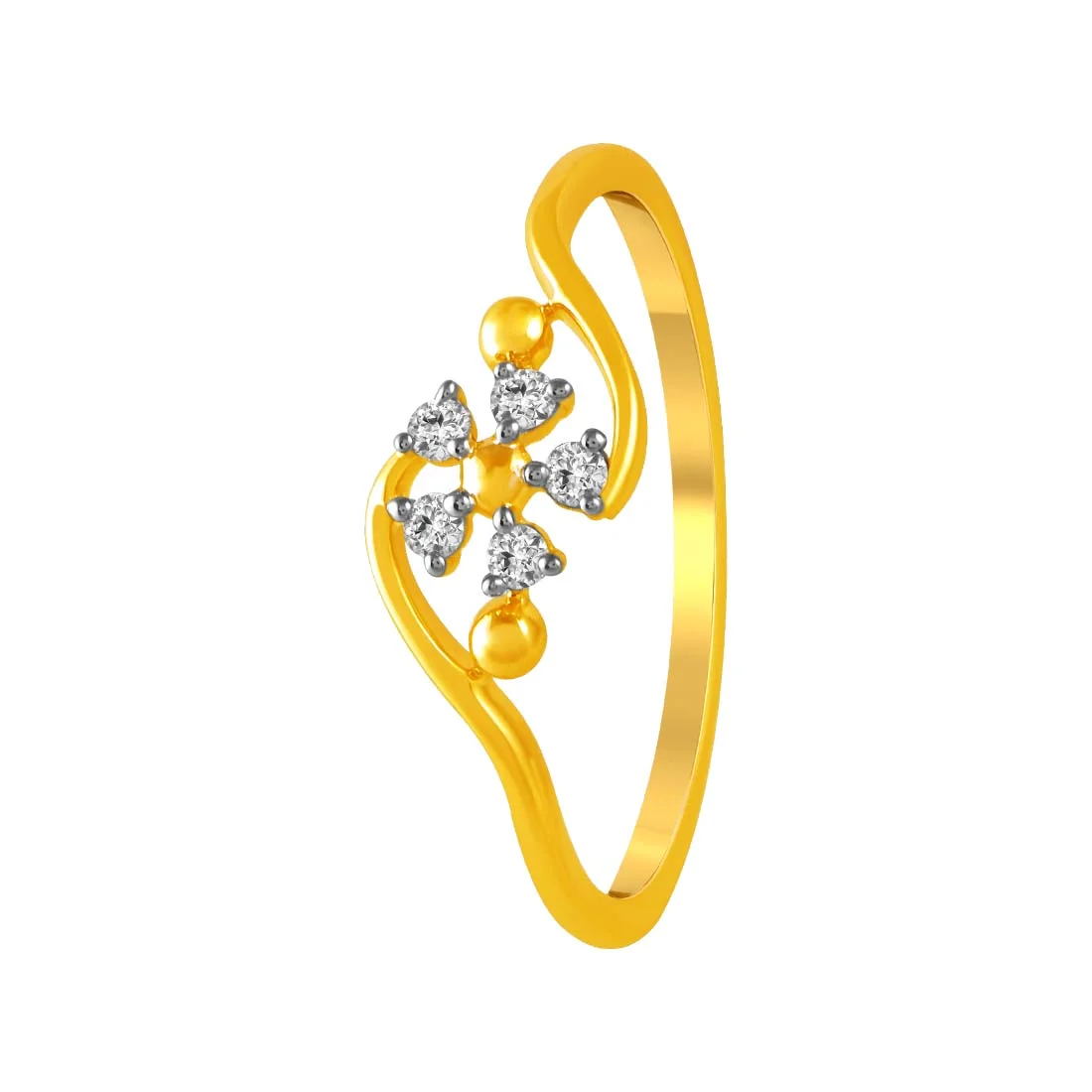 14K Gold Ring With Five Petal Floral Motif In The Centre