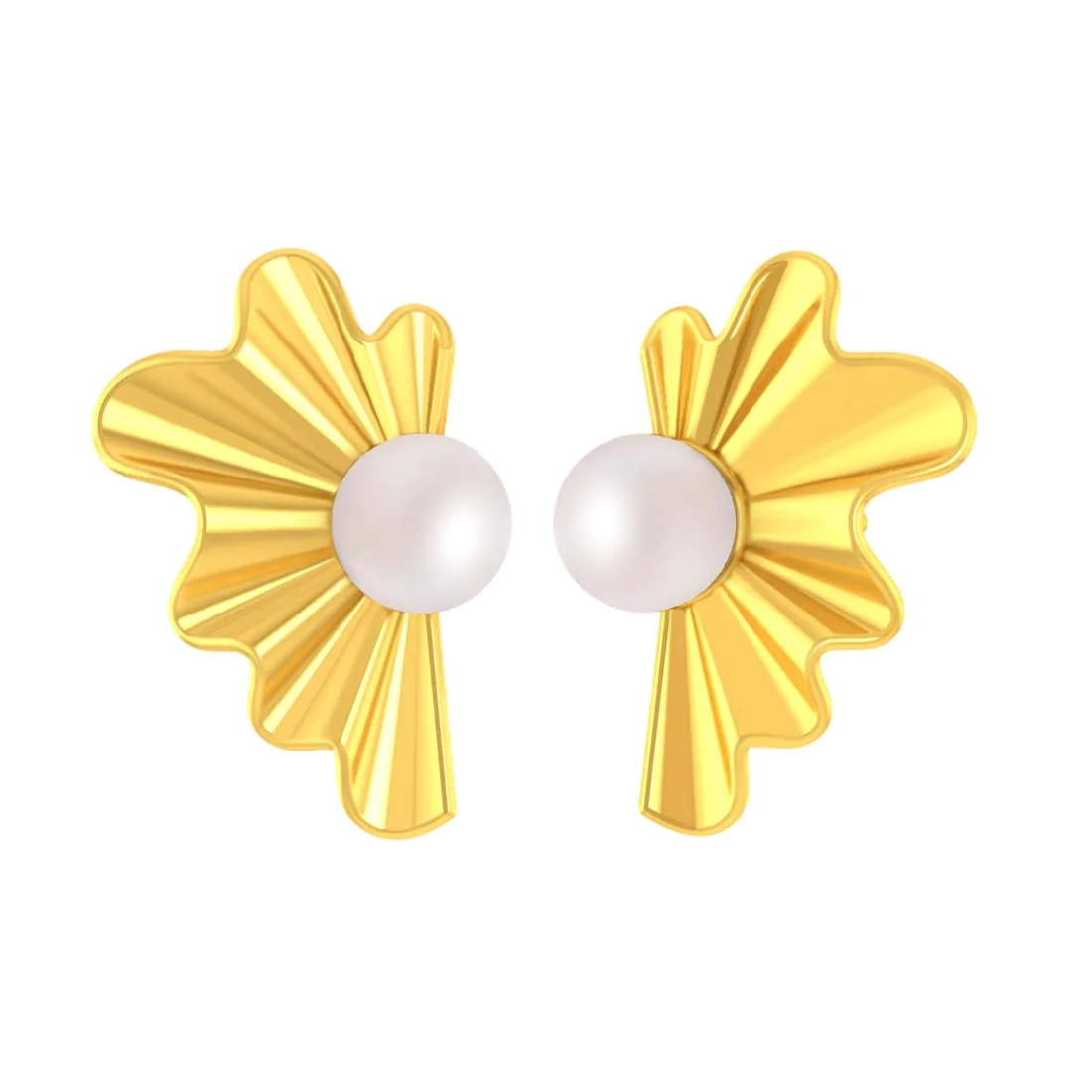 14K Gold Sunburst Radiant & Lightweight Pearl Stud Earrings for Women - Image 3