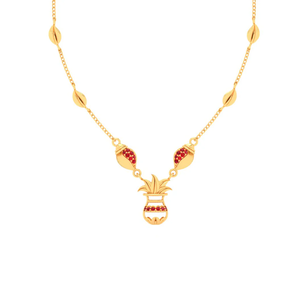 14k Gold Traditional Necklace With Red Stone - Image 2