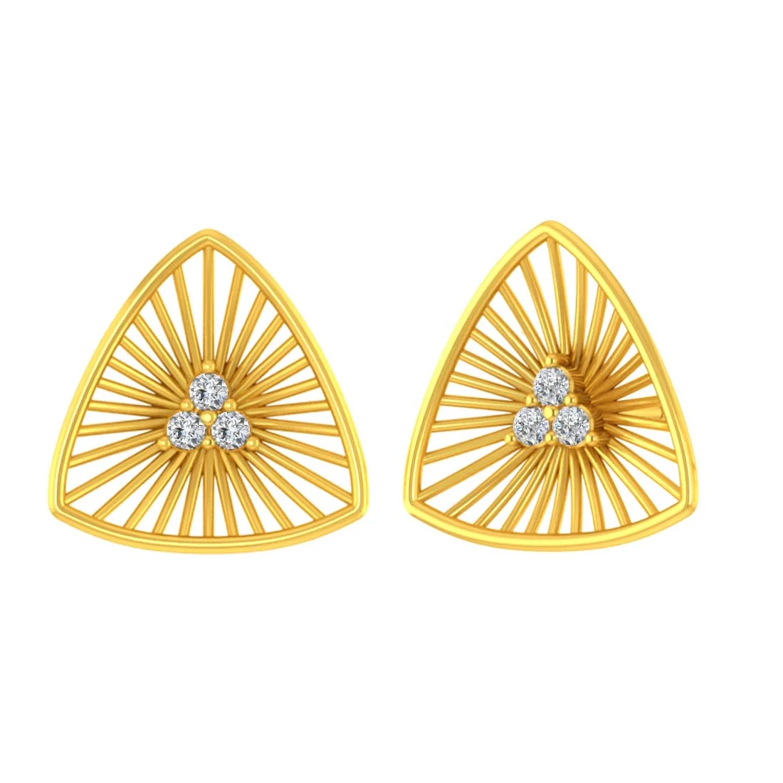 14K Gold Triangle Modern Geometric Stud Earrings with Certified Natural Diamond Accents - Image 2