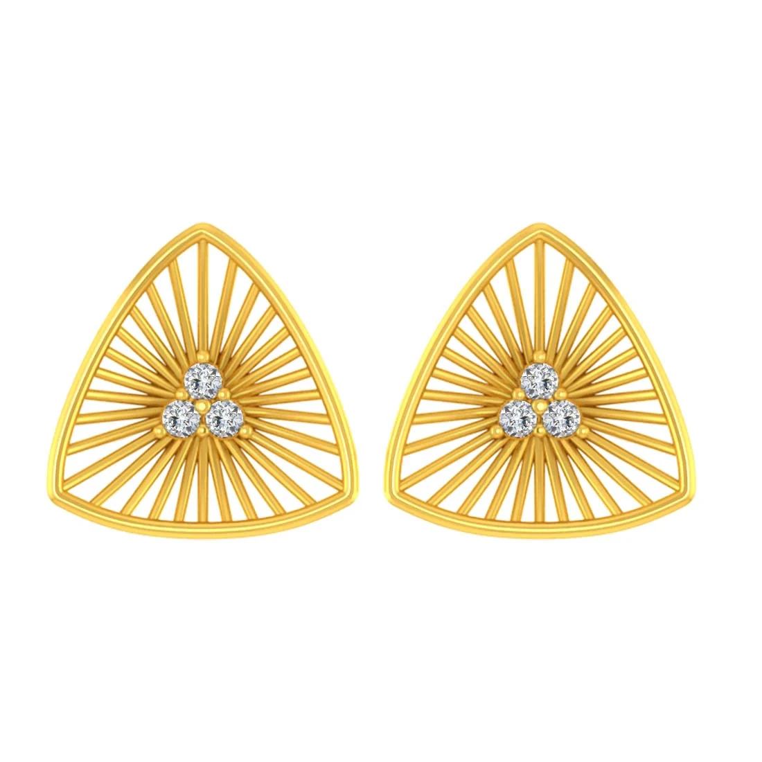 14K Gold Triangle Modern Geometric Stud Earrings with Certified Natural Diamond Accents - Image 3