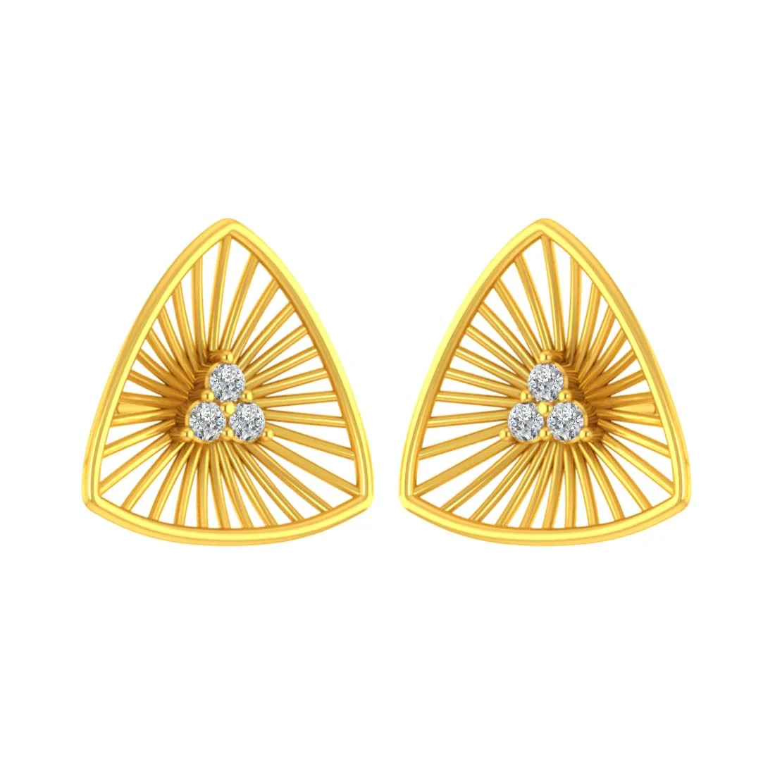 14K Gold Triangle Modern Geometric Stud Earrings with Certified Natural Diamond Accents - Image 5