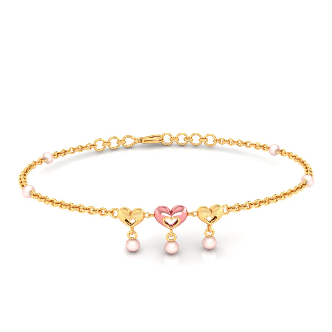 14k Gold Triple Dangling Hearts Bracelet - Image 4