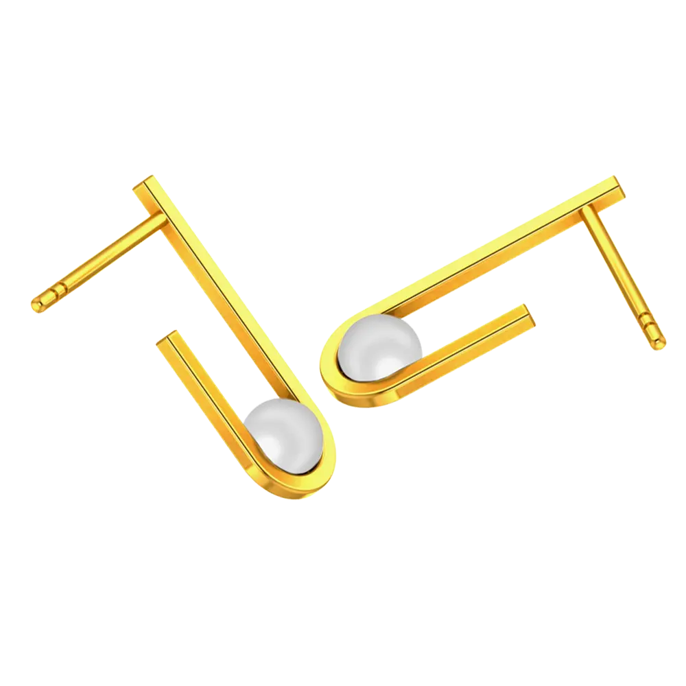 14k Gold Unique Shaped Earrings With Pearl - Image 4