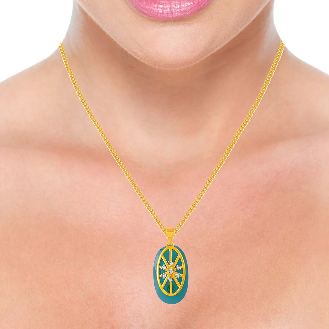 14k Gorgeous Oval Jade Pendant, With Diamonds - Image 4