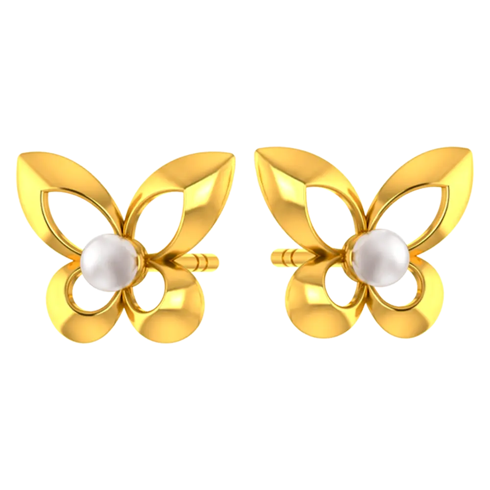 14k Graceful Pair Of Gold Earrings With The Design Of Butterfly Wings - Image 3