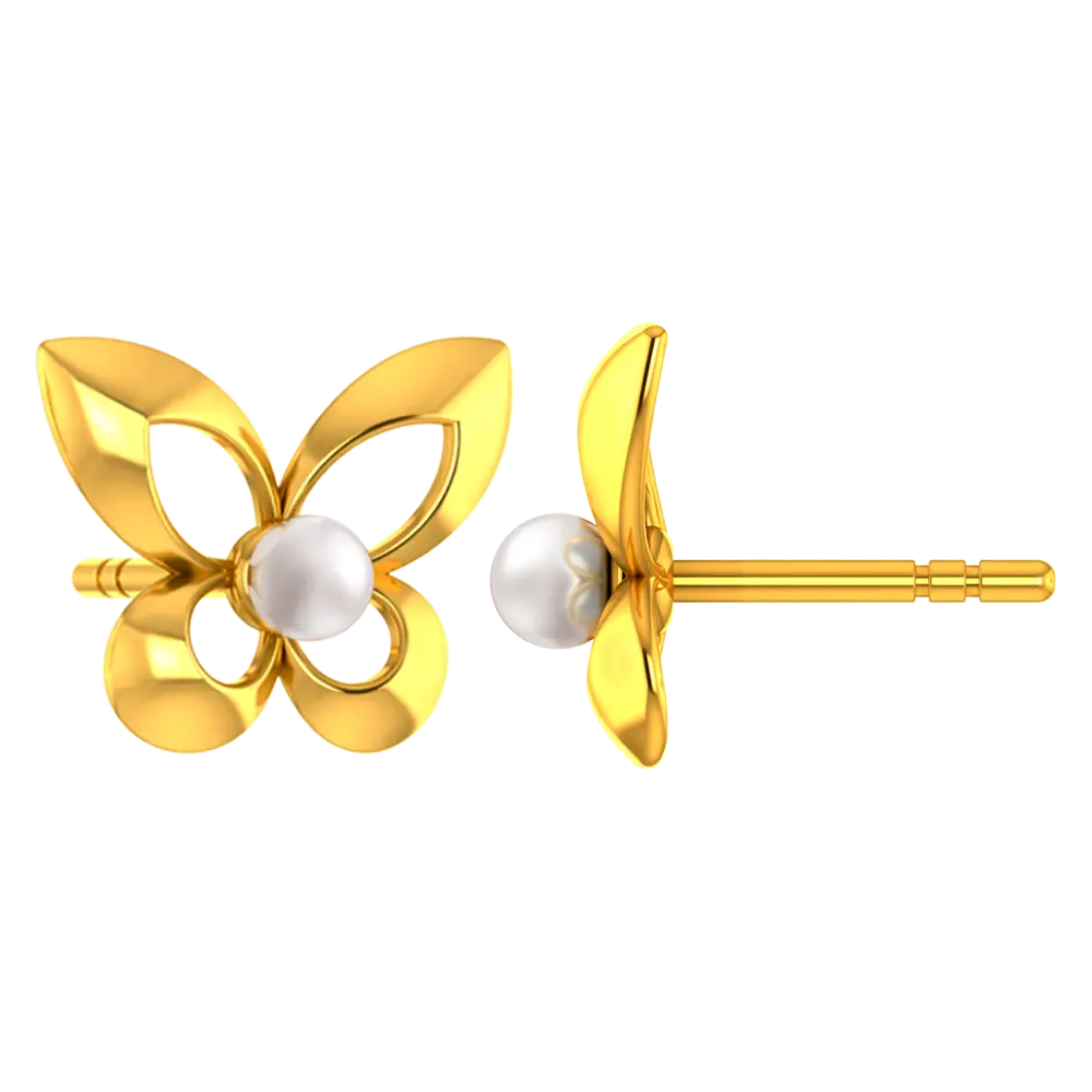 14k Graceful Pair Of Gold Earrings With The Design Of Butterfly Wings - Image 4
