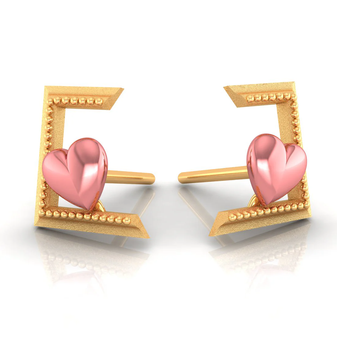 14k Half Square And Hearts Gold Earrings - Image 4