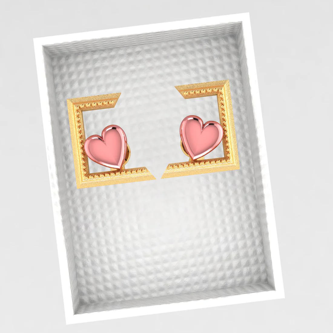 14k Half Square And Hearts Gold Earrings - Image 6