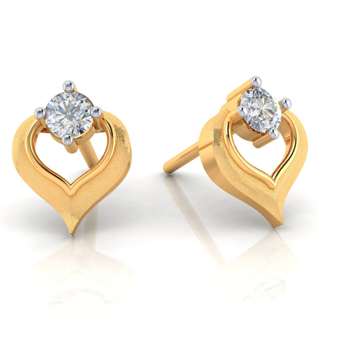 14k Heart Shape American Diamond Gold Earrings - Image 3