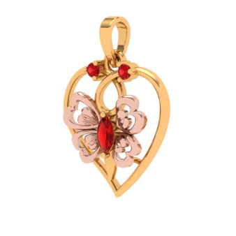 14k Heart Themed Floral Motif Red Stone Studded Gold Locket - Image 2