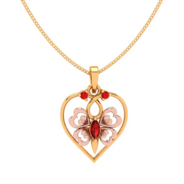 14k Heart Themed Floral Motif Red Stone Studded Gold Locket - Image 4