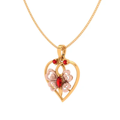14k Heart Themed Floral Motif Red Stone Studded Gold Locket - Image 5