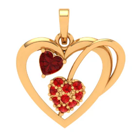 14k Heart Themed Multiple Red Stone Studded Gold Pendant
