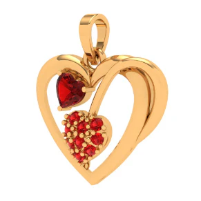 14k Heart Themed Multiple Red Stone Studded Gold Pendant - Image 2