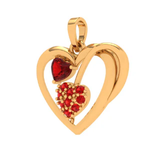 14k Heart Themed Multiple Red Stone Studded Gold Pendant - Image 3