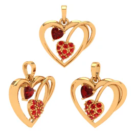 14k Heart Themed Multiple Red Stone Studded Gold Pendant - Image 4