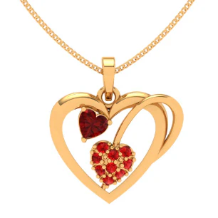 14k Heart Themed Multiple Red Stone Studded Gold Pendant - Image 5