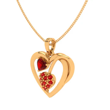 14k Heart Themed Multiple Red Stone Studded Gold Pendant - Image 6