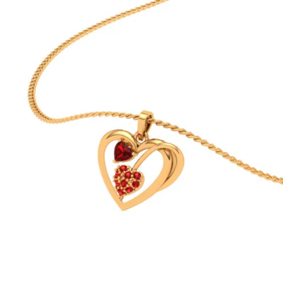 14k Heart Themed Multiple Red Stone Studded Gold Pendant - Image 7