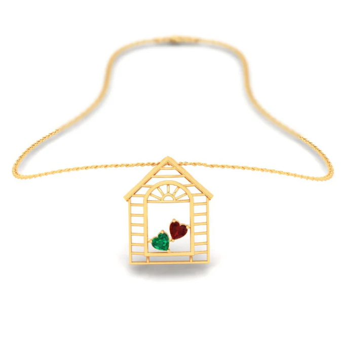 14k Home Shape Gold Pendant With Two Heart Shape Stones From Amazea Collection - Image 6