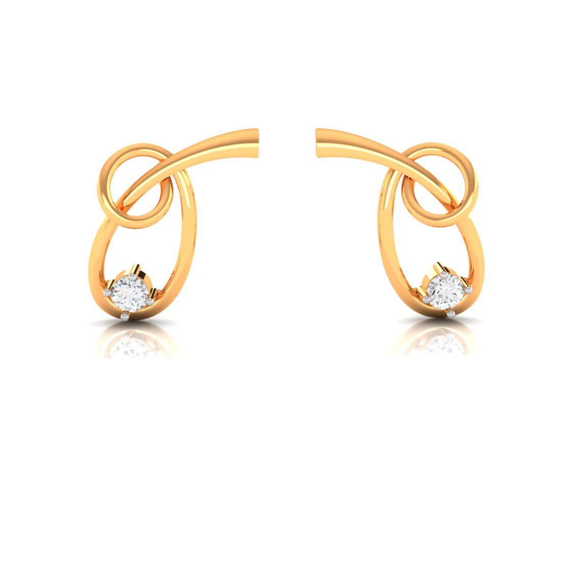 14k Knot Style American Diamond & Gold Earrings