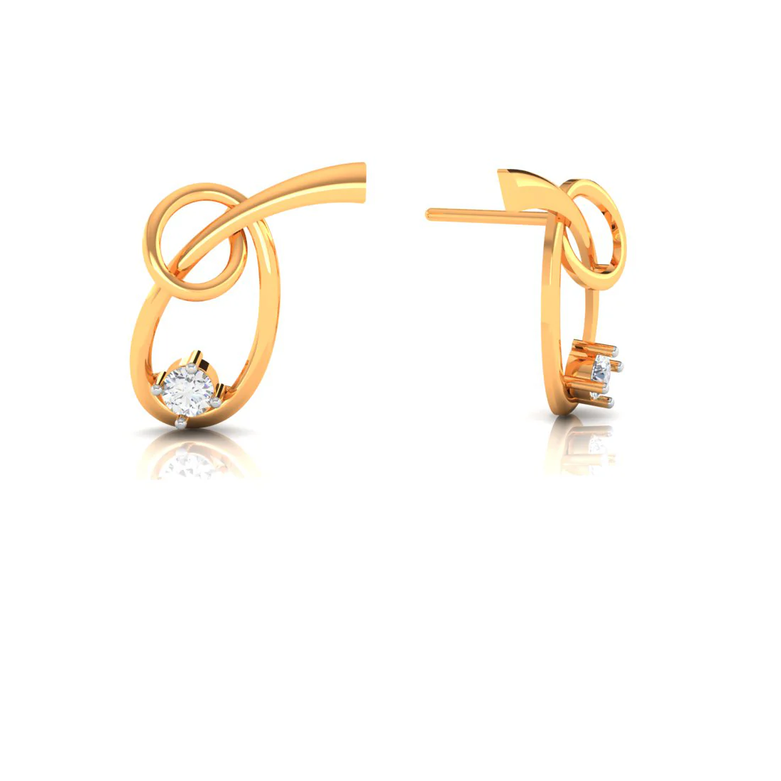 14k Knot Style American Diamond & Gold Earrings - Image 2