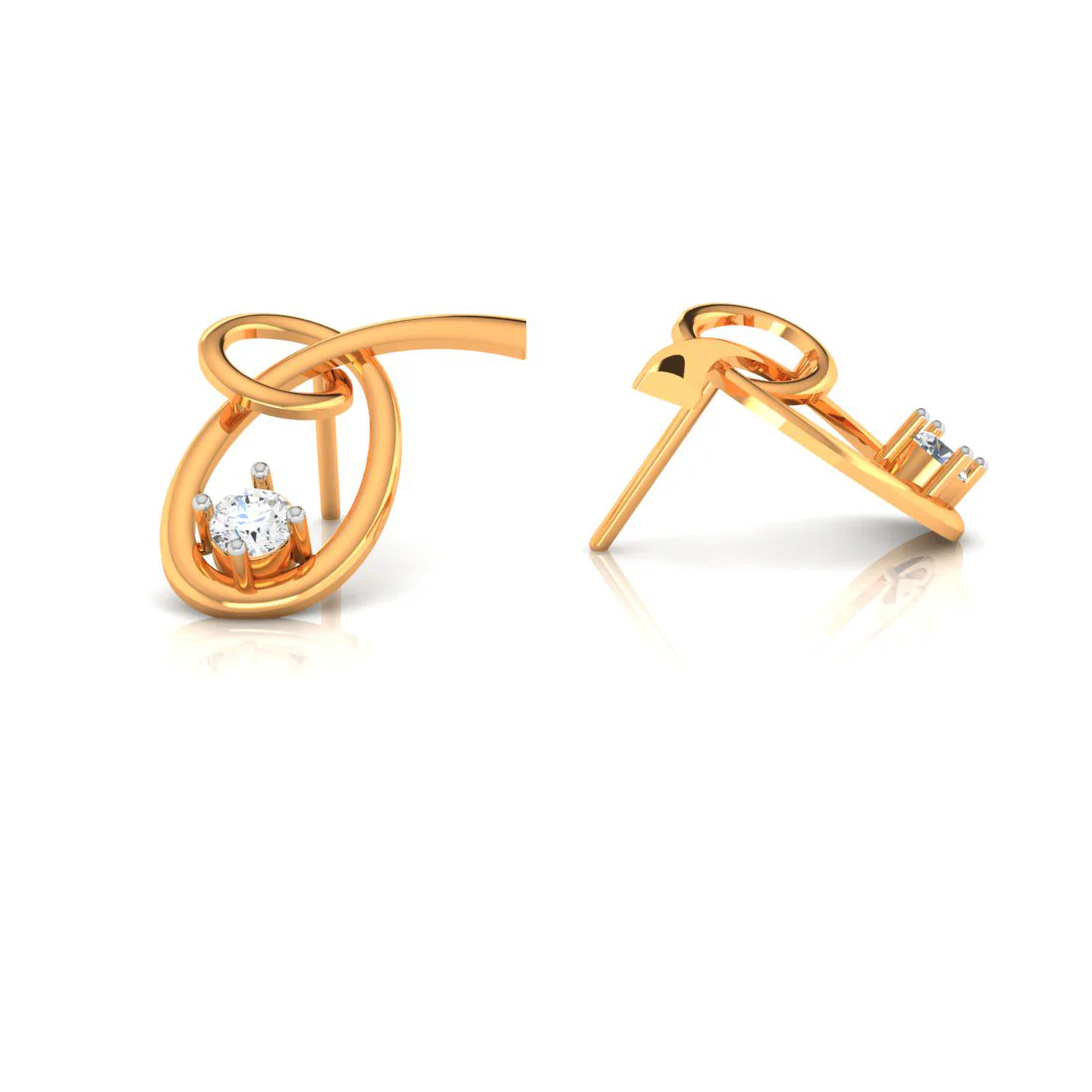 14k Knot Style American Diamond & Gold Earrings - Image 3