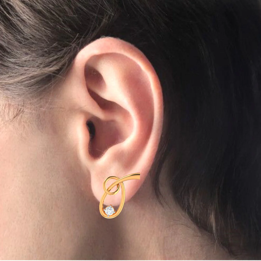 14k Knot Style American Diamond & Gold Earrings - Image 5