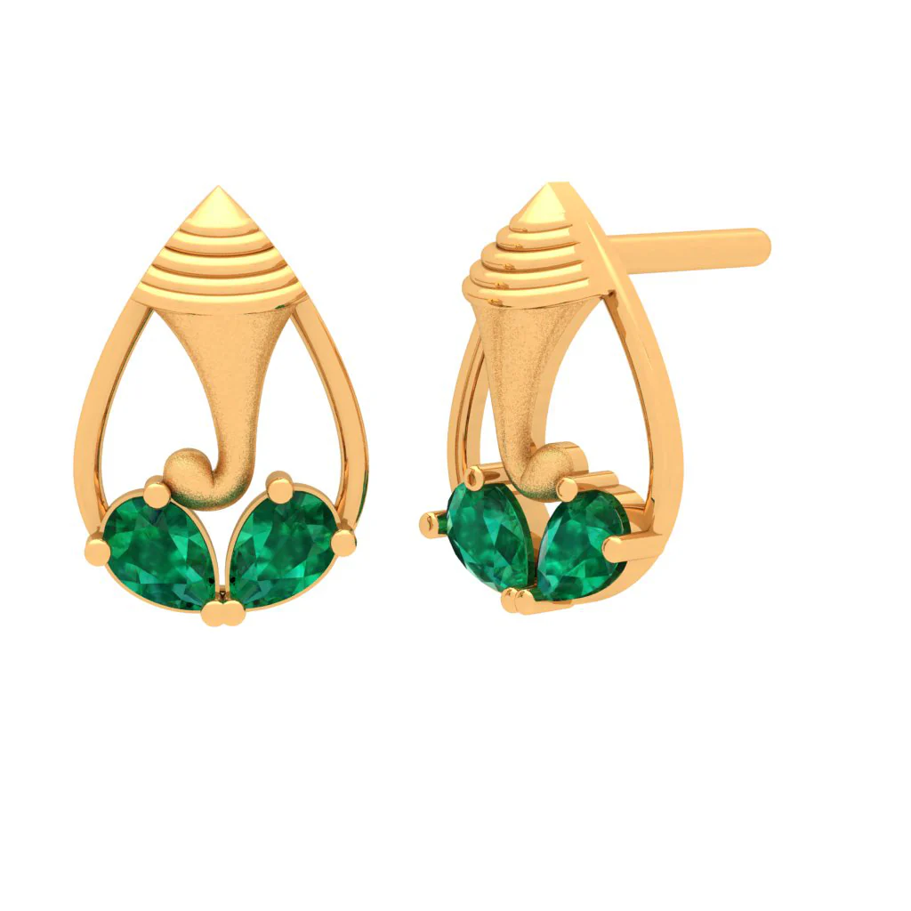 14k Lord Ganesha Gold Earrings With Teardrop Gem From Online Exclusive - Image 3