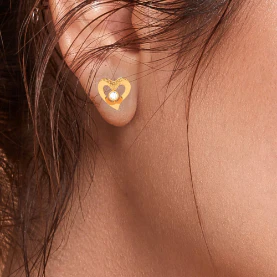 14k Love Shaped Gold Earrings With A Yellow Stone From Amazea Collection - Image 6