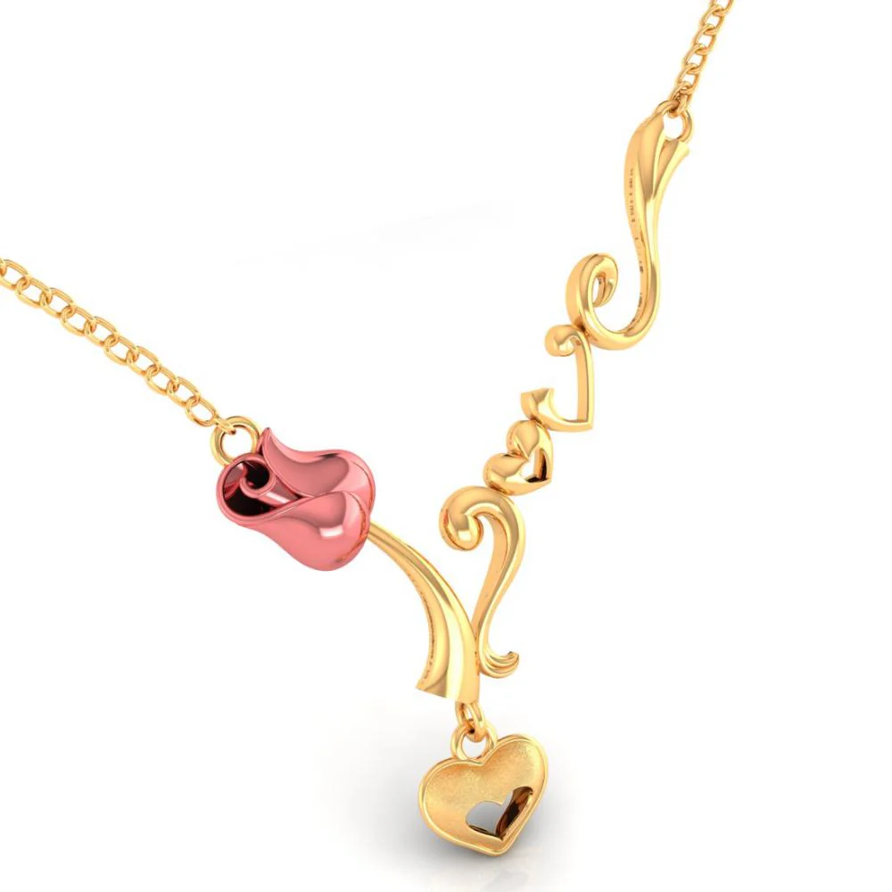 14k Love Word Pink Yellow And Heart Necklace - Image 3