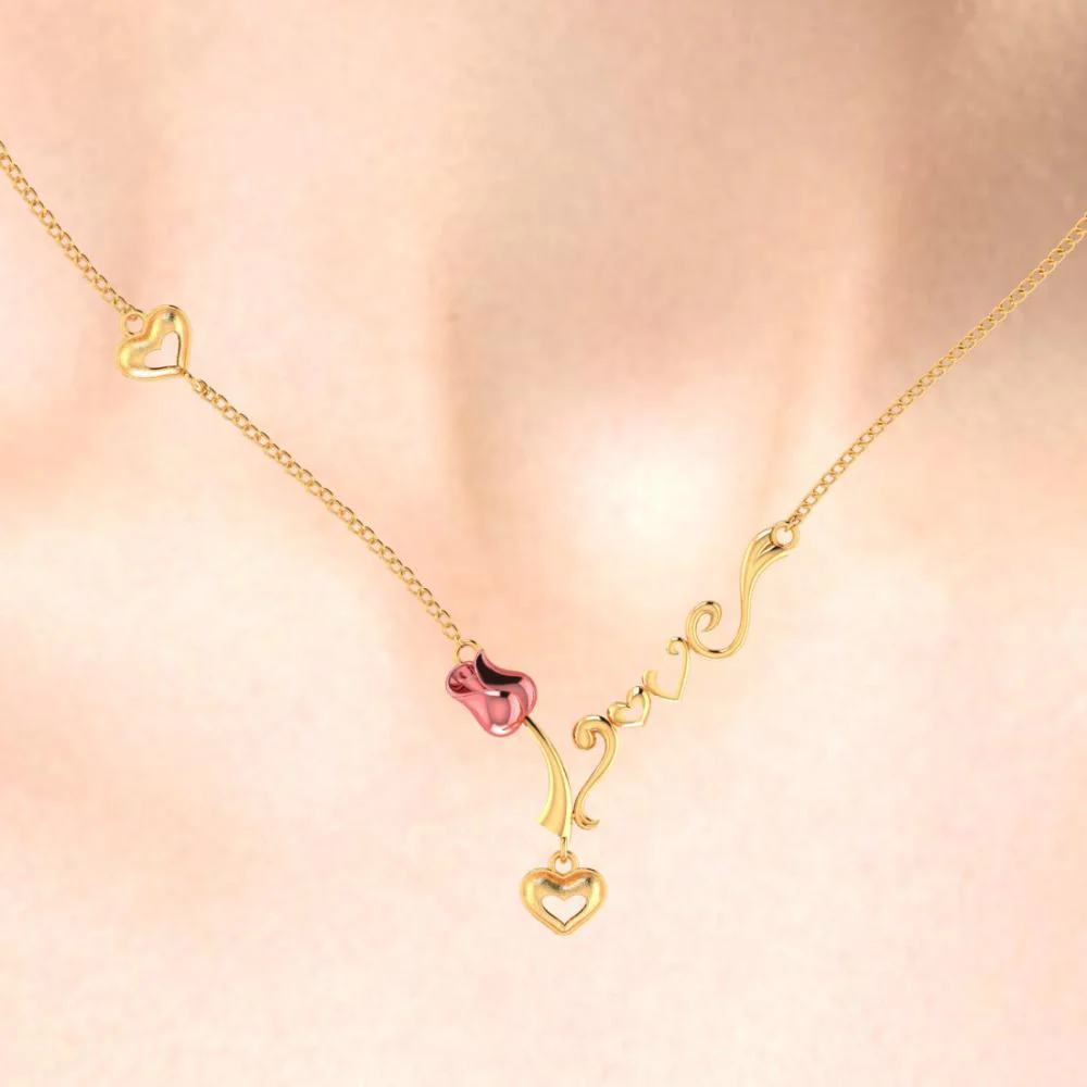 14k Love Word Pink Yellow And Heart Necklace - Image 5