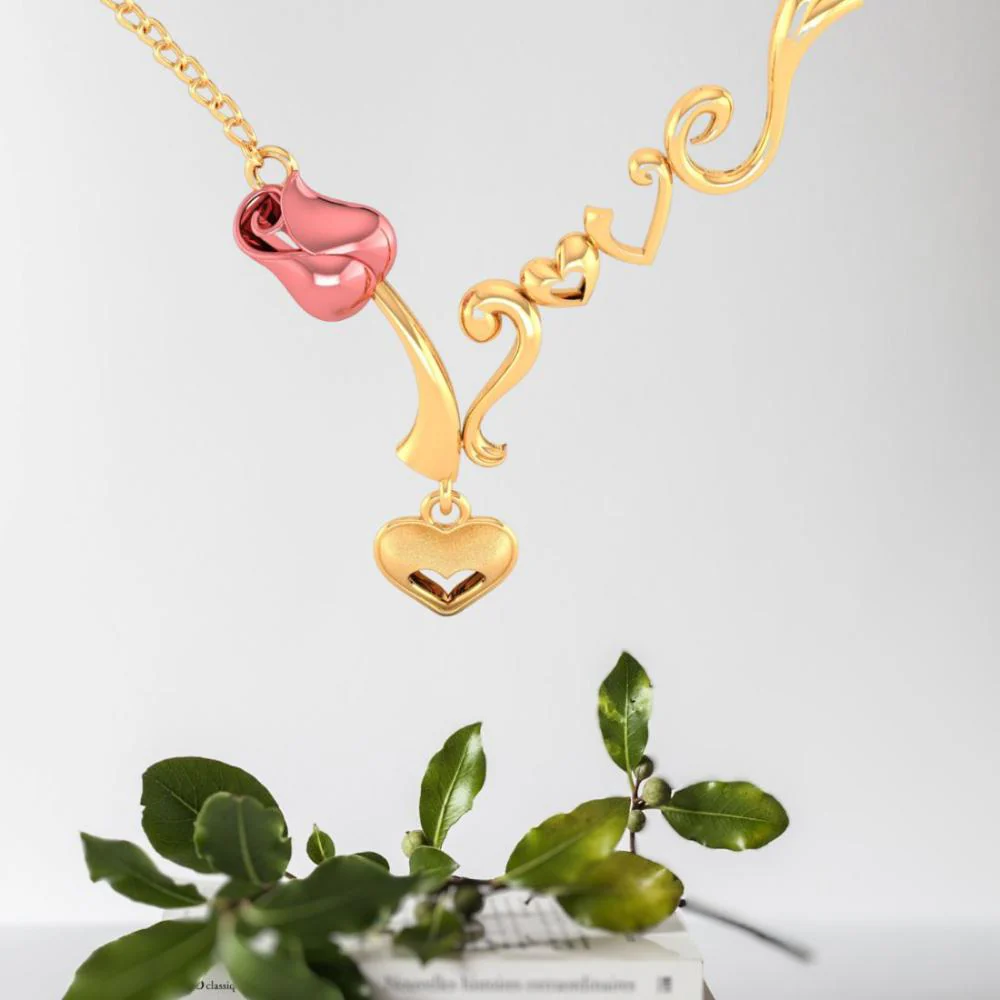14k Love Word Pink Yellow And Heart Necklace - Image 7