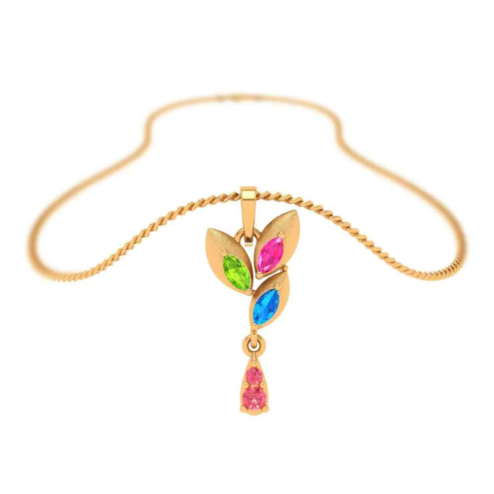 14k Multi-coloured Floral Featured Gold Pendant - Image 6
