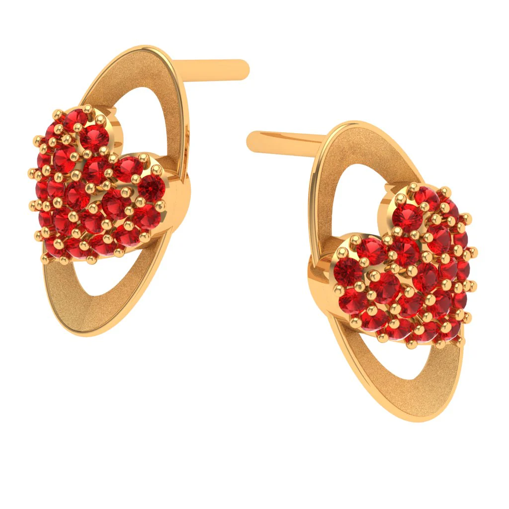 14k Oval Shaped Heart Themed Gold Earring For Women - Image 5